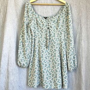 Lily Rose Estilo Floral Key Hole Front Tie 3/4 Sleeve Babydoll Dress XXL Flowy